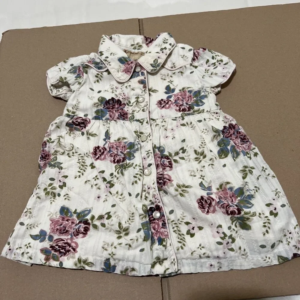 OldNavy Vintage Baby Floral Dress 3-6 Mos Collar Cotton Floral Pearl Snaps Lined